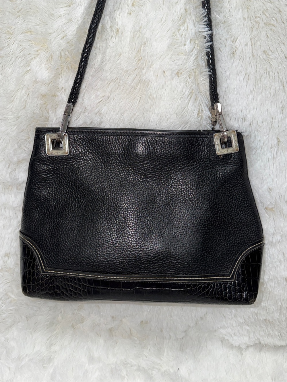 Brighton Black Pebbled & Croc-Accent Shoulder Bag
